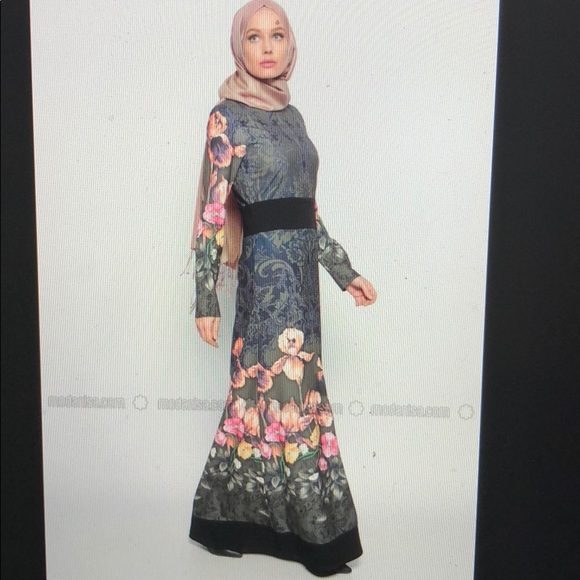 Pole neck- multi-khaki unlined dress - Picture 2 of 3